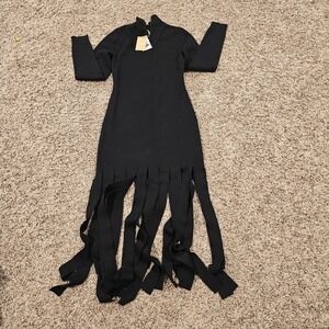 Michael Kors Collection Merino Wool Fringe Carwash Hem Dress Black Small NWT